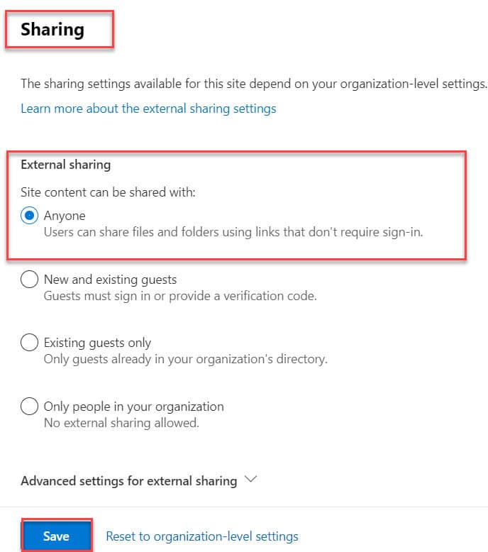 sharepoint online external sharing