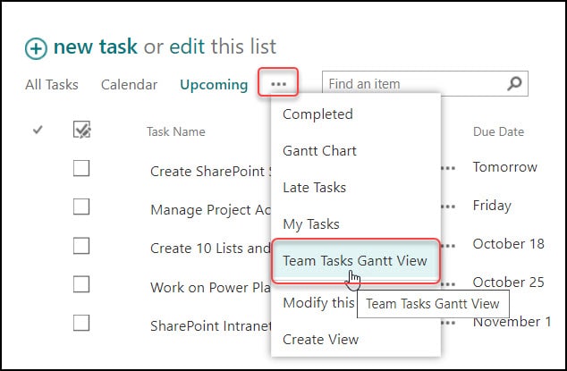 SharePoint Online Gantt View