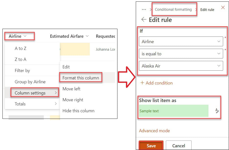 sharepoint online json formatting