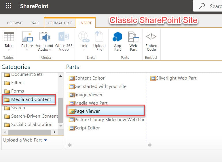 sharepoint page viewer web part