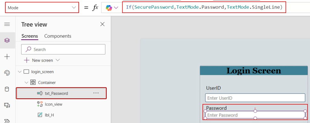 show hide password in power apps