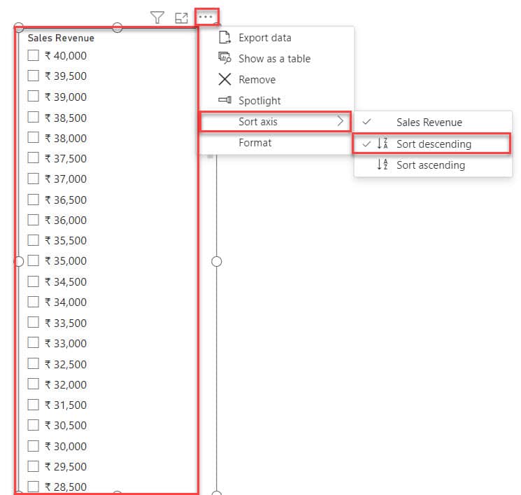 slicer sort order descending in power bi