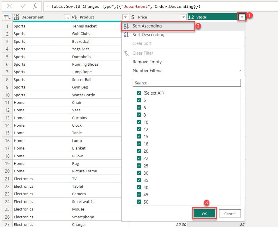 sort by 2 columns power query