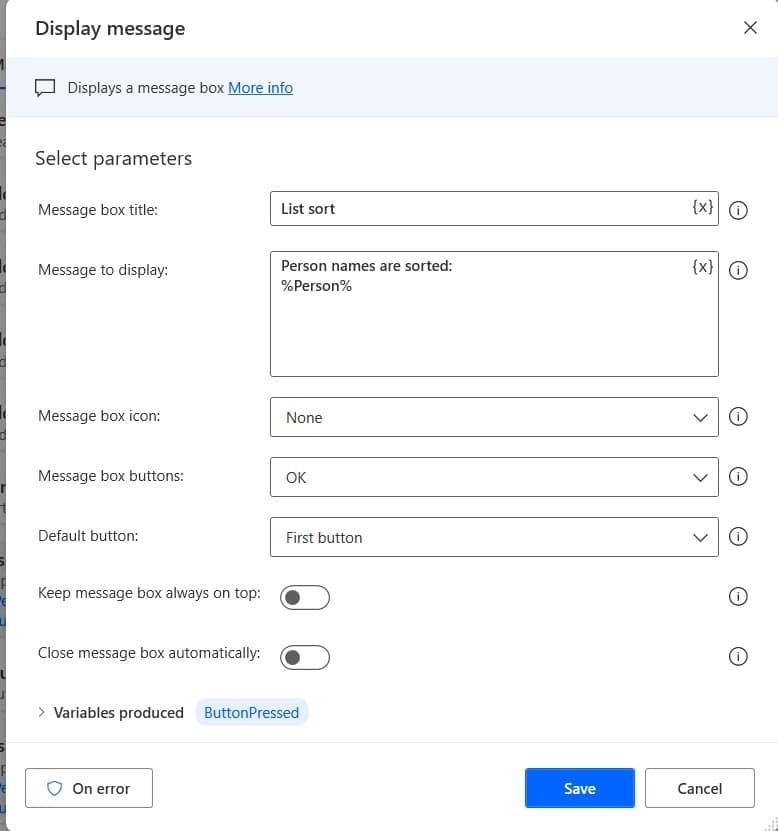 sort items in list variable in Power Automate Desktop