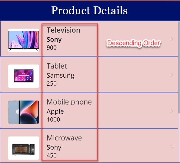 Sort power apps gallery control descending