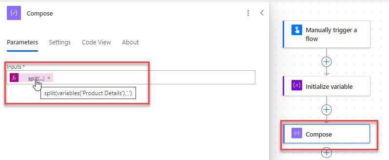 Split dynamic content using Power Automate