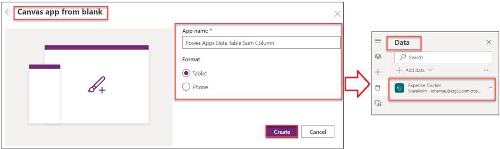 Sum data table column in Power Apps