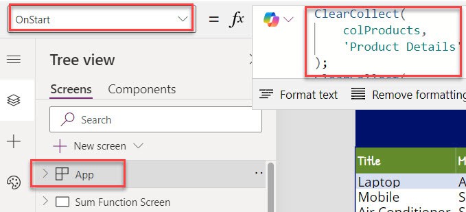 sum function in powerapps