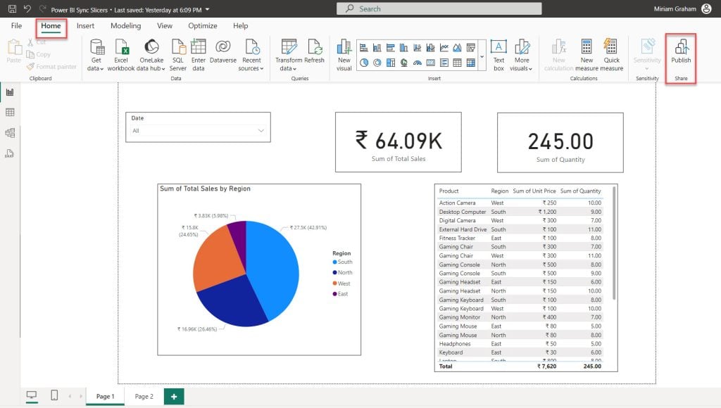 sync slicer in Power bi service