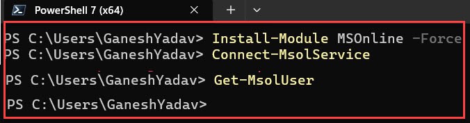 the term 'get-msoluser' is not recognized as the name of a cmdlet