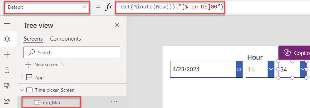 timepicker in powerapps