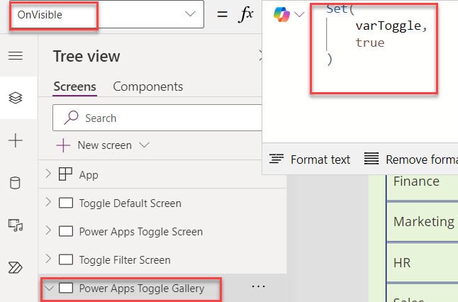 toggle button power apps