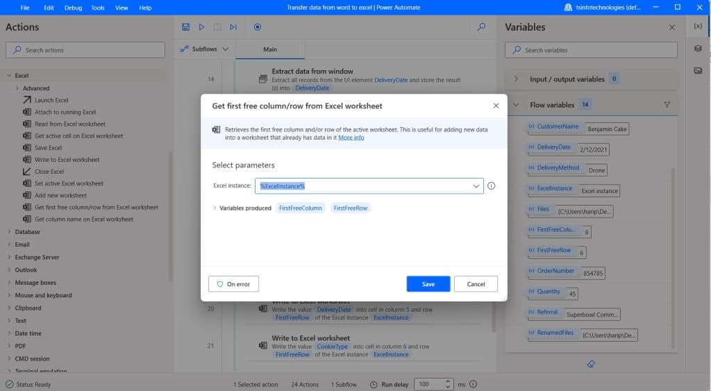 Transfer data from Word doc to Excel using Power Automate Desktop