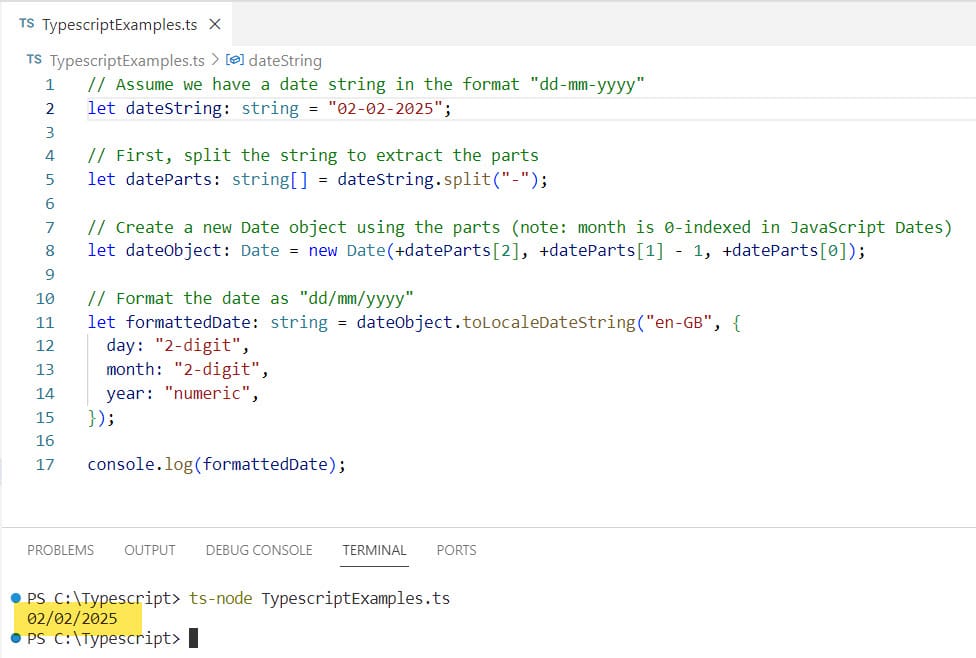 typescript convert string to date format dd/mm/yyyy