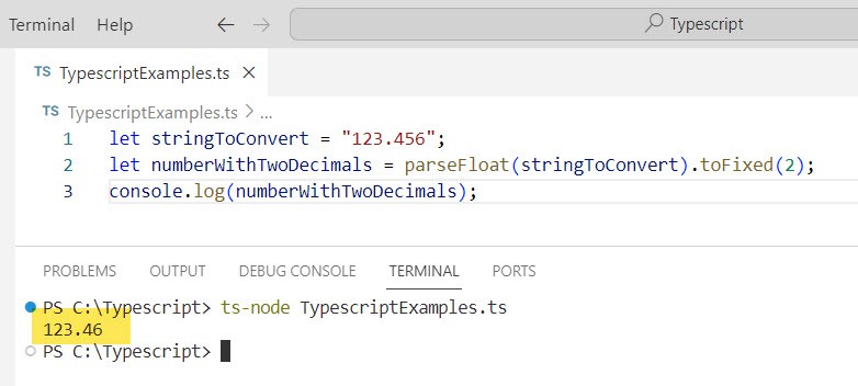 typescript convert string to number with 2 decimal places