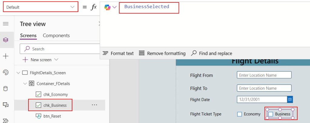 uncheck checkbox when another is checked in powerapps