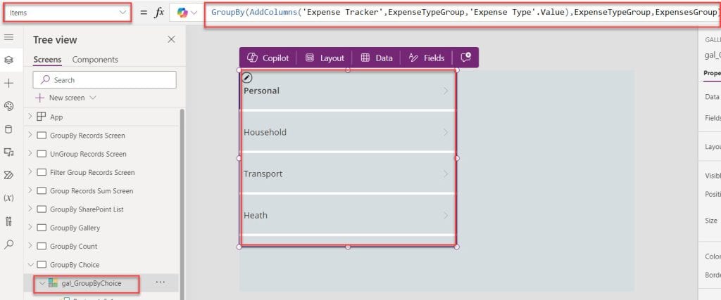 ungroup powerapps