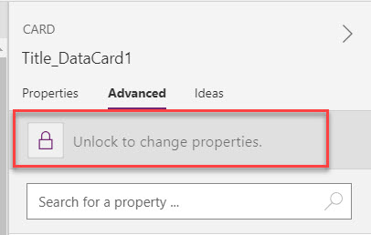 unlock datacard properties power apps