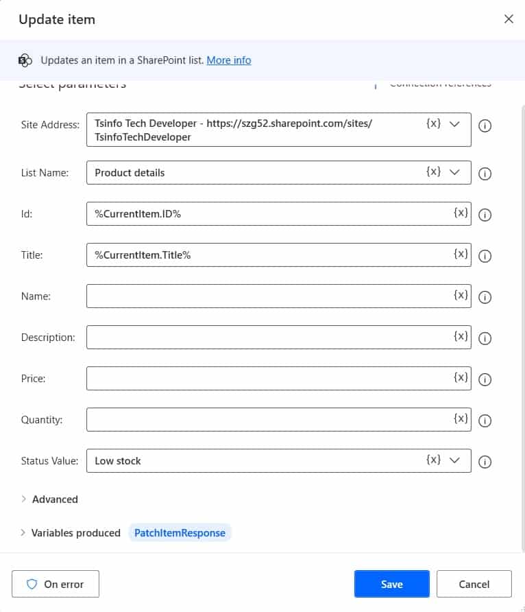 update item in SharePoint Online list using microsoft Power Automate Desktop