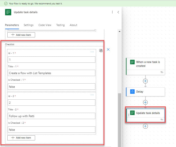 Update Planner Task Checklist to show on card Power Automate