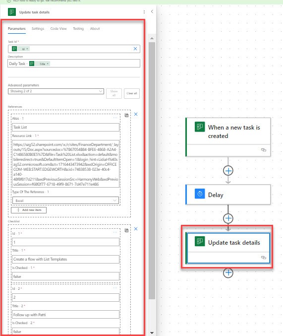 Update task detail Show on card Power Automate