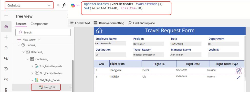 update the items in powerapps repeating table