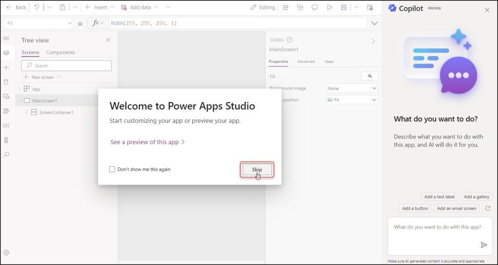 Use copilot in powerapp