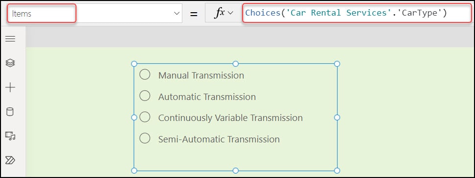 Use Power Apps Modern Radio Group Control