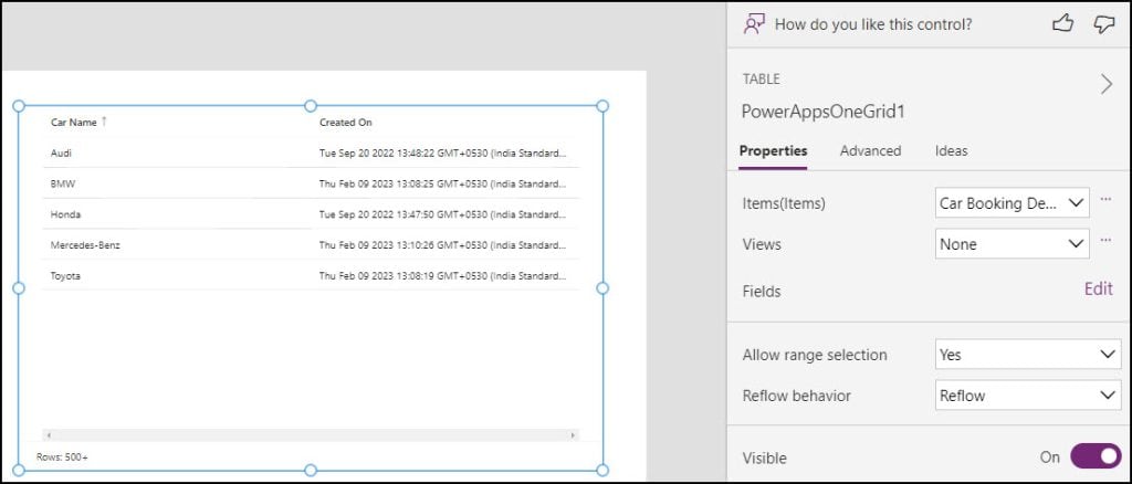 Use Power Apps Modern Table Control