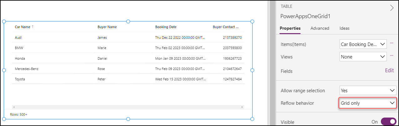 Use PowerApps Modern Table Control