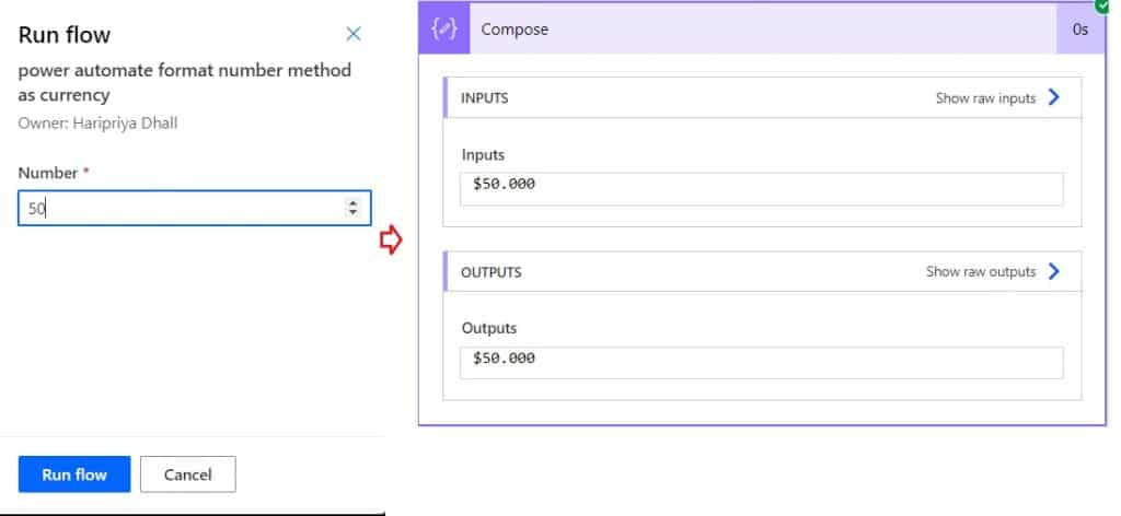 Using Microsoft flow format number as currency