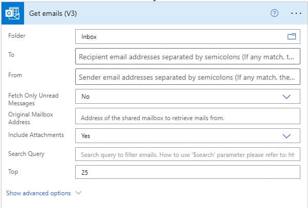 Using Microsoft power automate delete emails older than