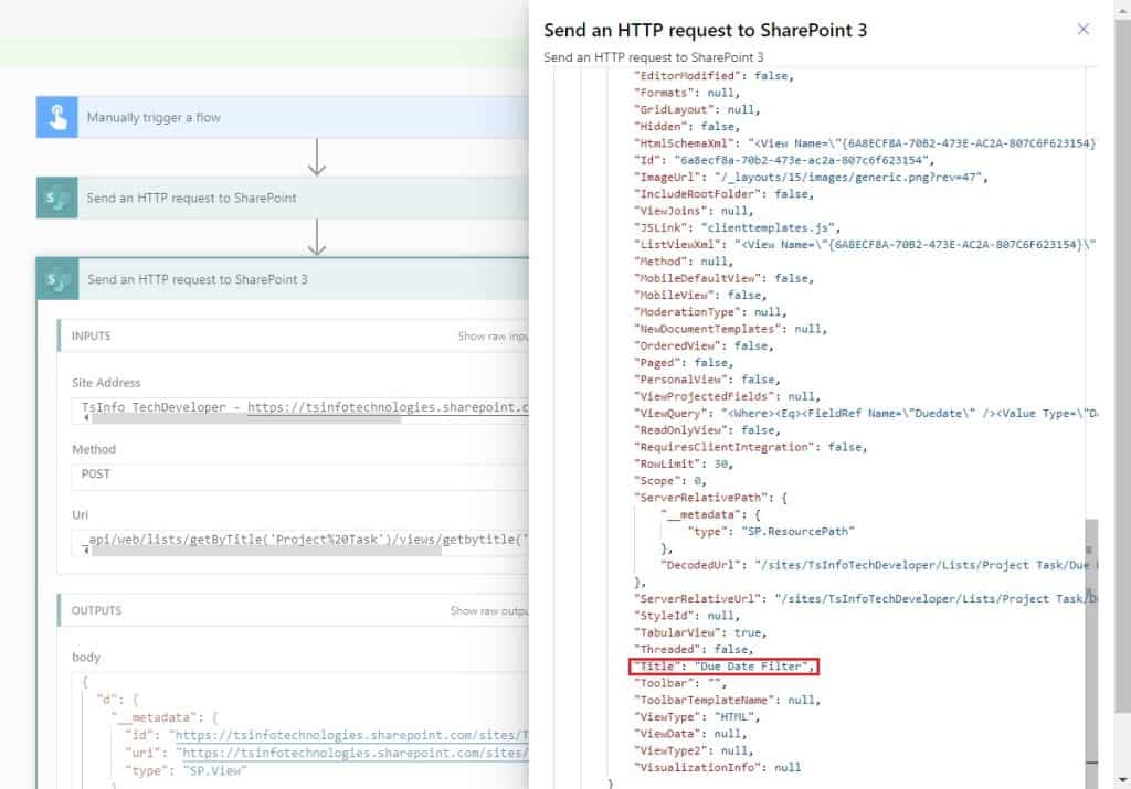 Get a particular SharePoint list view using Power Automate