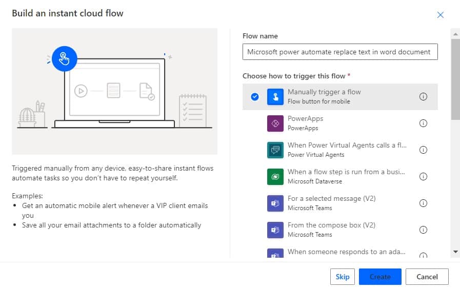 replace text in a Word document in Power Automate