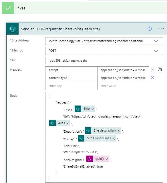 Using MS flow how to create SharePoint sites