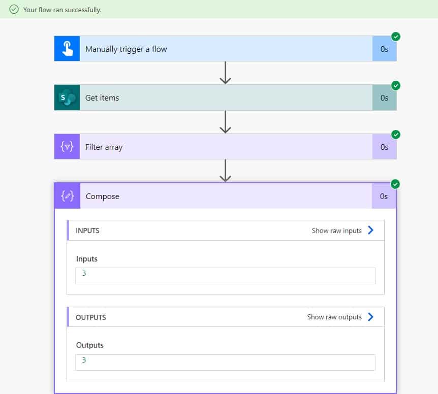 Using Power automate count items in filter array