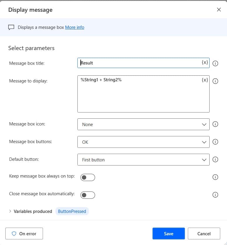 How to concatenate string using Power Automate Desktop