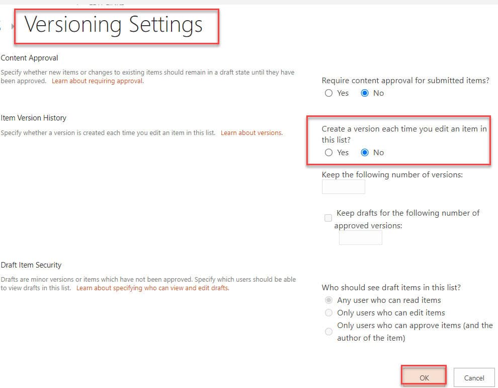 versioning in sharepoint