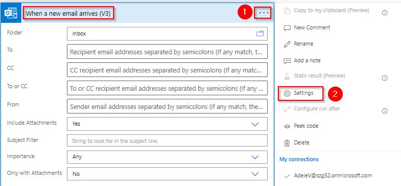 power automate when a new email arrives subject filter contains