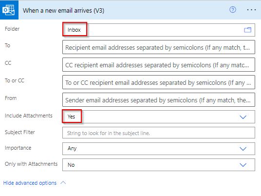 when a new email arrives v3 subject filter in power automate