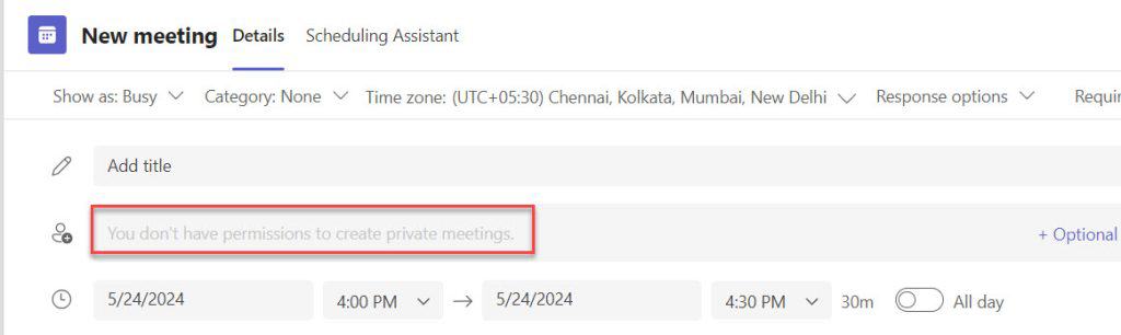 you don't have permission to create private meetings