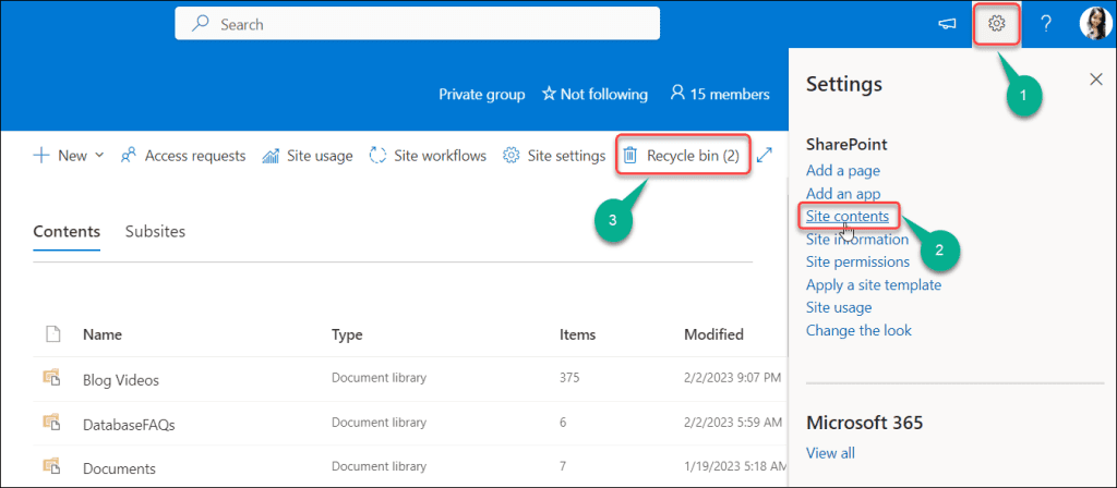 Access SharePoint Online Recycle Bin