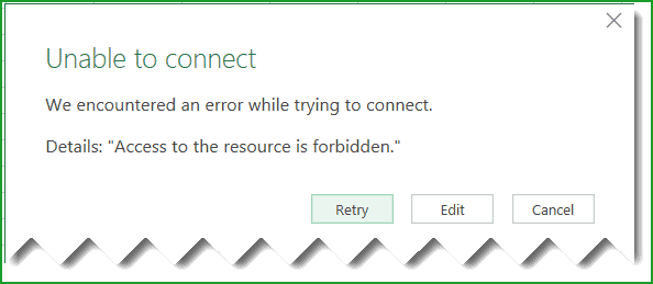 access to the resource is forbidden excel sharepoint