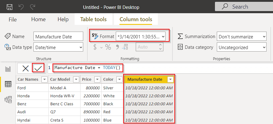 add a column with the same value in the Power BI