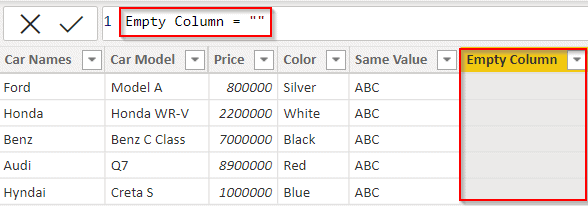 Add an empty column in power bi