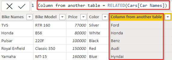 Add column from another table using power bi Dax example