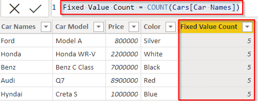 add column with a fixed value count in the Power BI