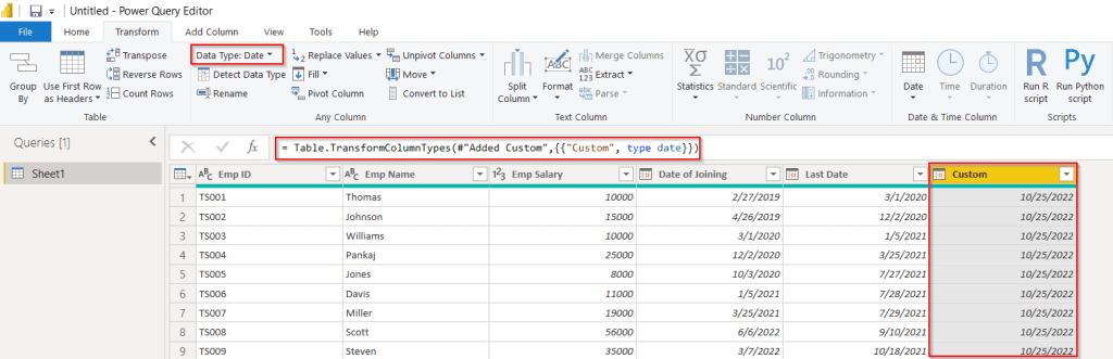 add column with todays date using query editor example add column with today's date using query editor example
