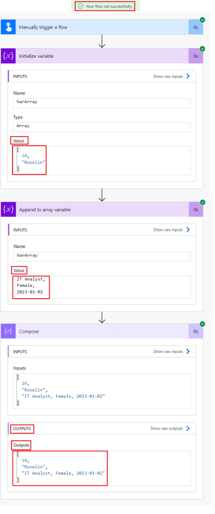 Append multiple values to an array in Power Automate flow