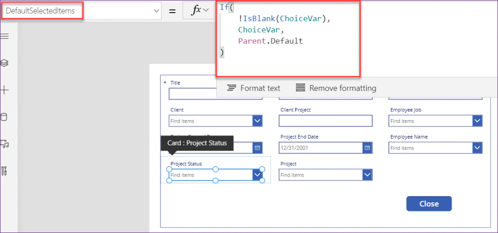 set dropdown value on button click powerapps
